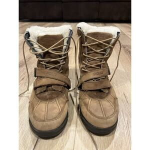 Polo Ralph Lauren Boots Boys Sz 6 Brown Tavin Shearling Leather Faux Fur Lining
